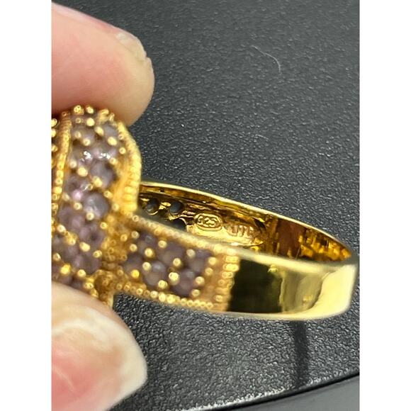 UTC Gold Plated Vermeil Sterling Silver Cushion Cut Amethyst Cocktail Ring Sz 8 - Picture 12 of 16